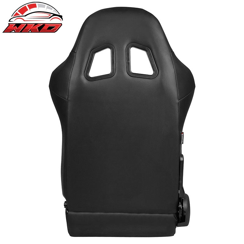 Universal Reclinable Racing Seat Dual Slider Right Black PU Leather White Stripe