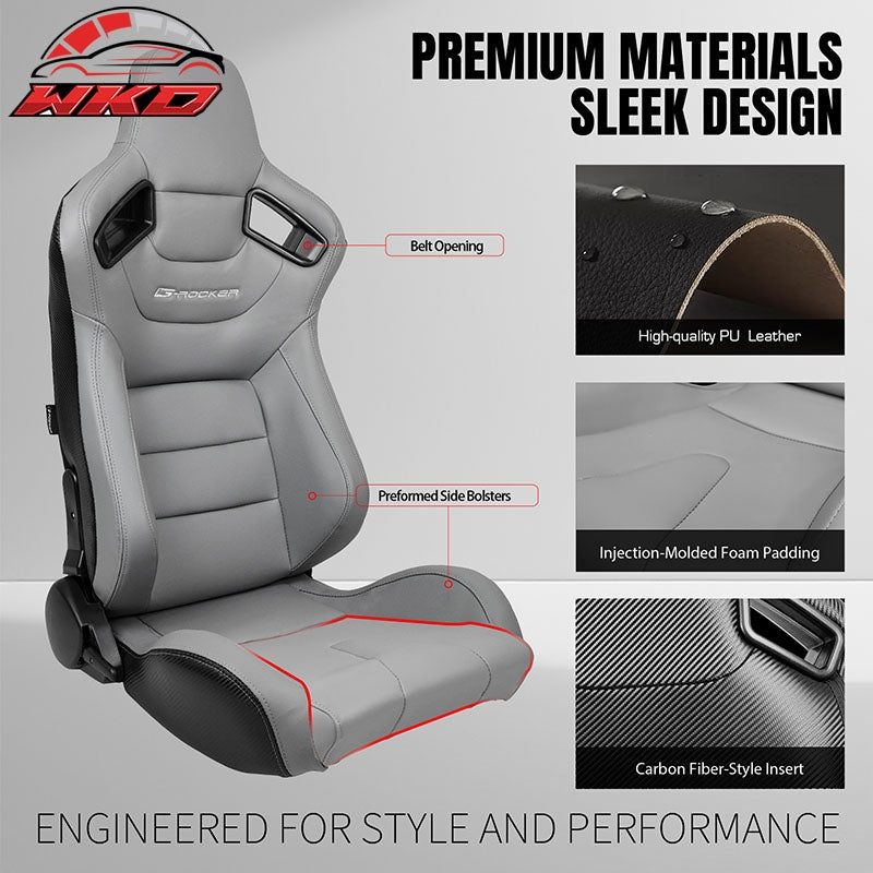 Universal Reclinable Racing Seat Dual Slider Right Grey PU & Carbon Leather Back