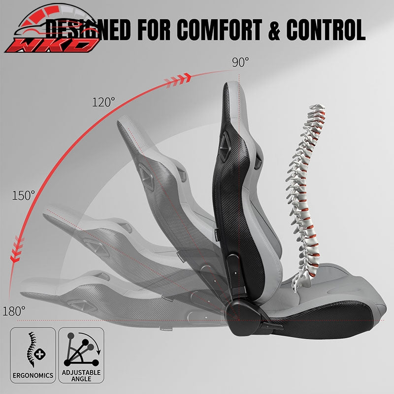 Universal Reclinable Racing Seat Dual Slider Right Grey PU & Carbon Leather Back