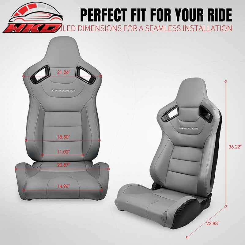 Universal Reclinable Racing Seat Dual Slider Right Grey PU & Carbon Leather Back