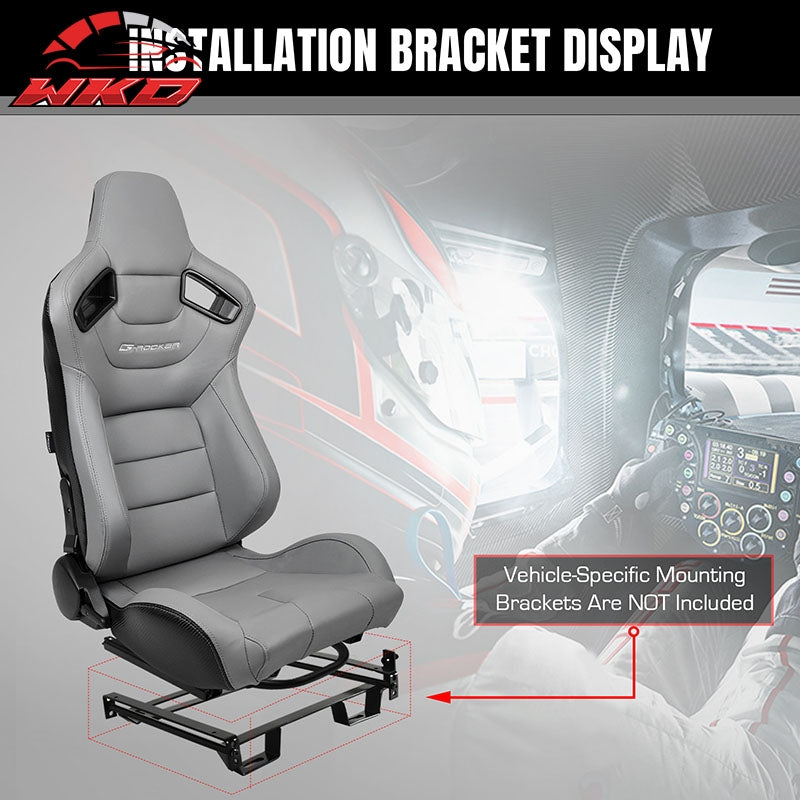 Universal Reclinable Racing Seat Dual Slider Right Grey PU & Carbon Leather Back