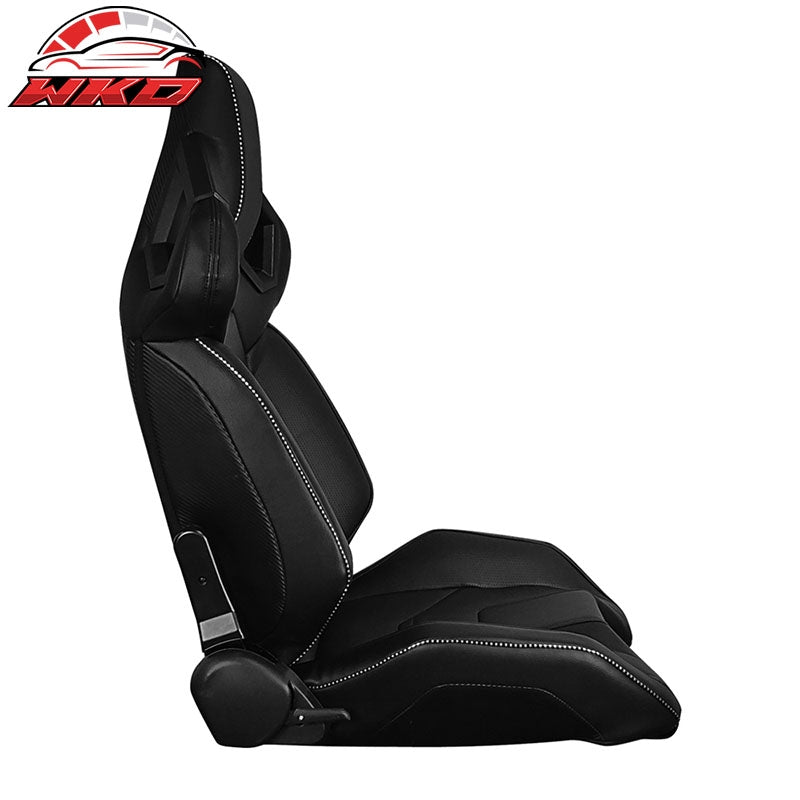 Universal Reclinable Racing Seat Right Side Dual Sliders Black PU&Carbon Leather