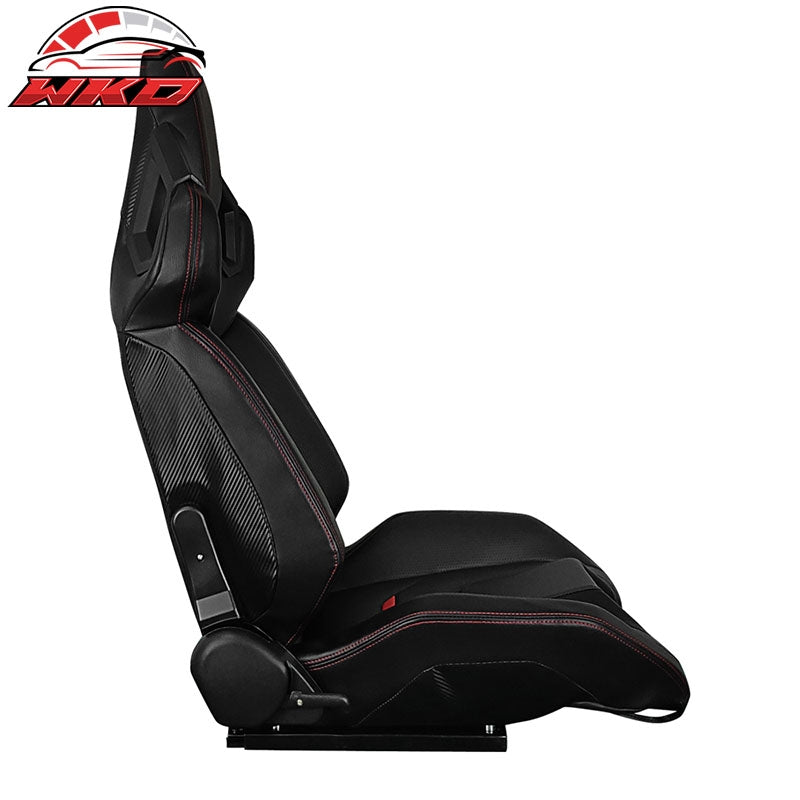 Universal Reclinable Racing Seat Right Side Dual Sliders Black + Red PU Leather