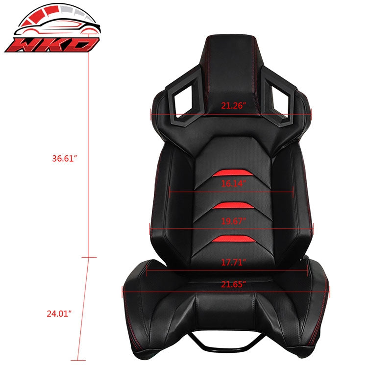Universal Reclinable Racing Seat Right Side Dual Sliders Black + Red PU Leather