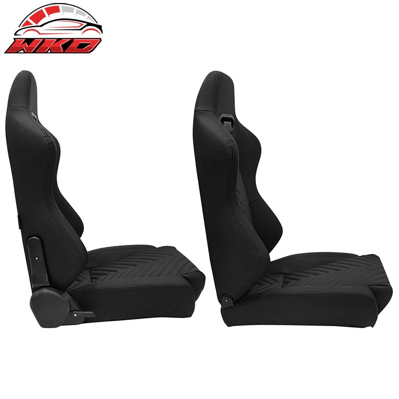 Universal Pair Reclinable Big Style Racing Seat + Dual Slider Black PU Leather