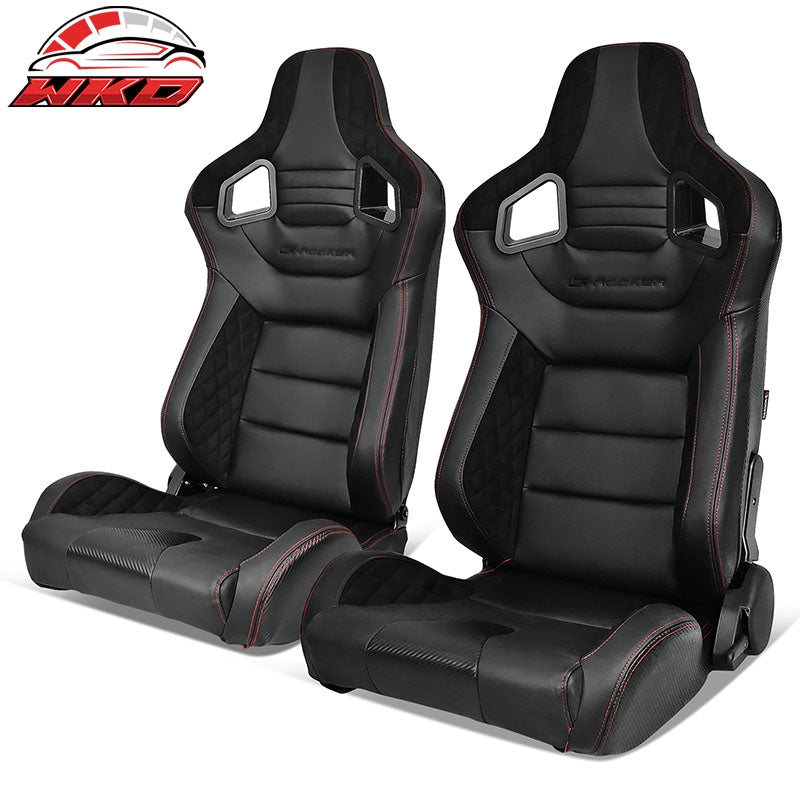 Wholesale Universal Pair Reclinable Racing Seat Dual Slider Black PU&Carbon Leather&Suede