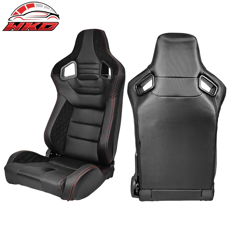 Universal Pair Reclinable Racing Seat Dual Slider Black PU&Carbon Leather&Suede