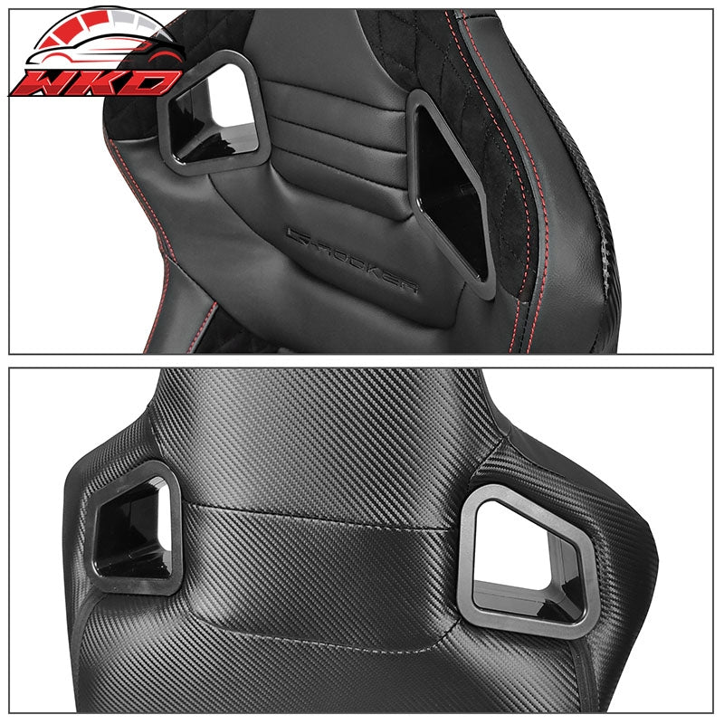 Universal Pair Reclinable Racing Seat Dual Slider Black PU&Carbon Leather&Suede