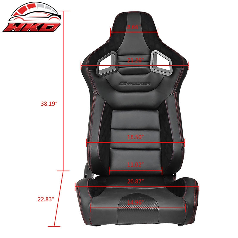 Universal Pair Reclinable Racing Seat Dual Slider Black PU&Carbon Leather&Suede