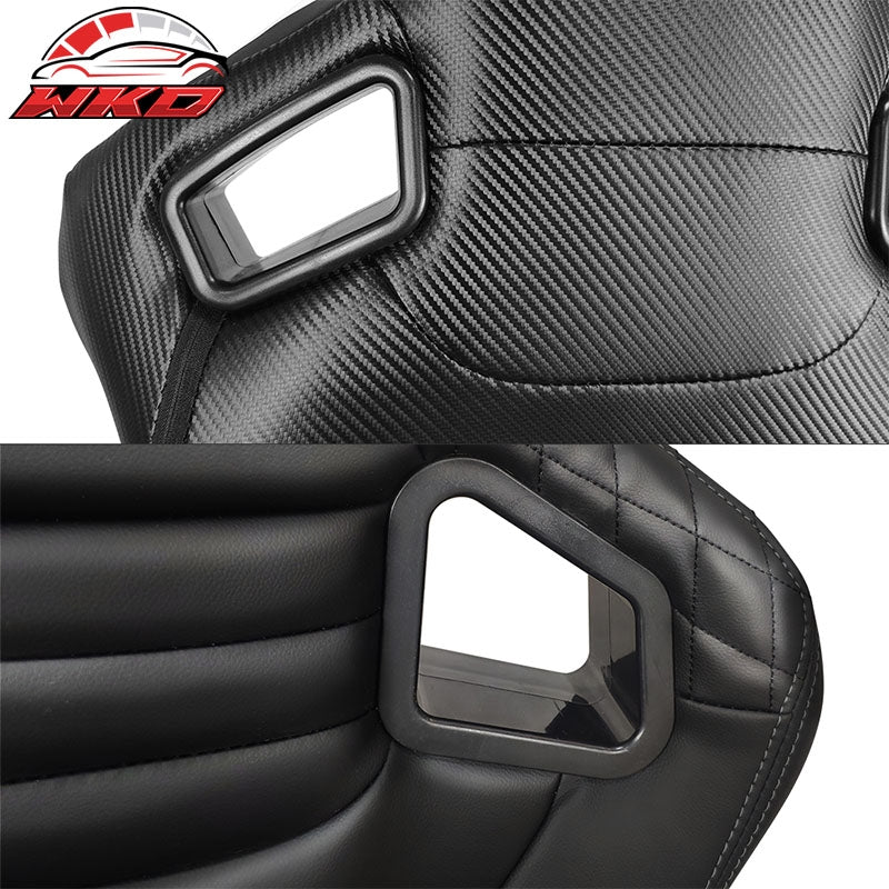 Universal Pair Reclinable Racing Seat Dual Slider PU Carbon Leather Grey Stitch