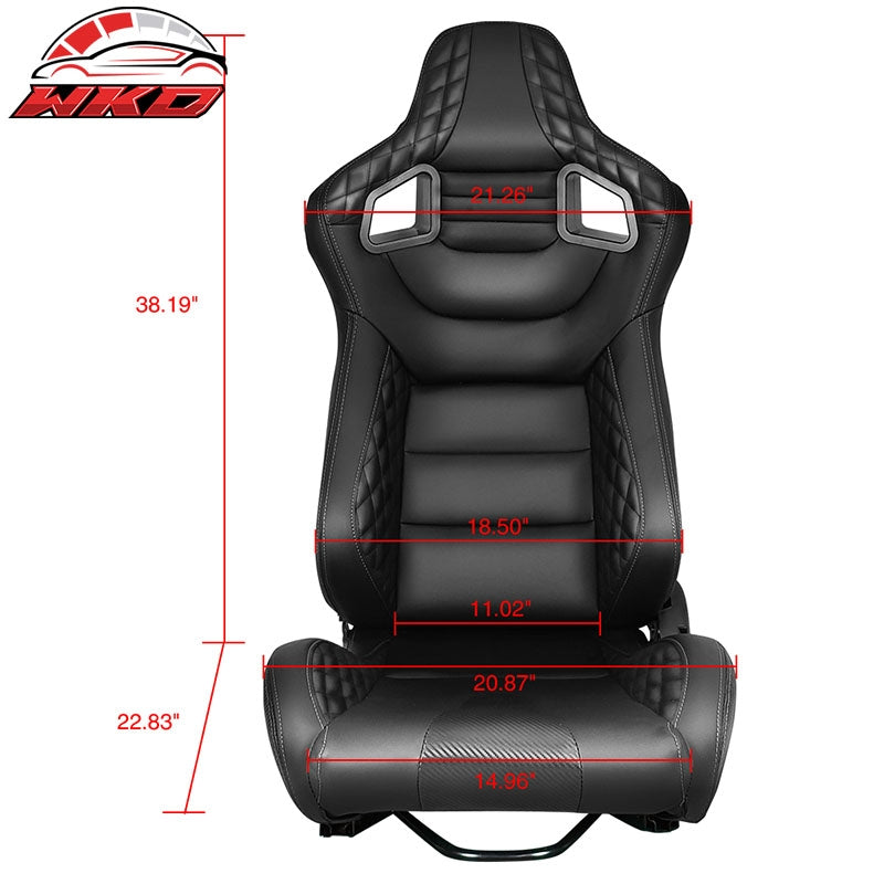 Universal Pair Reclinable Racing Seat Dual Slider PU Carbon Leather Grey Stitch