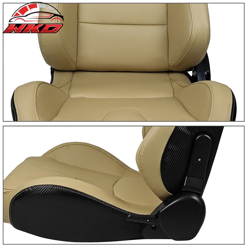 Universal Pair Reclinable Racing Seat Dual Slider Beige PU & Carbon Leather
