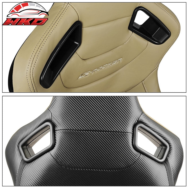 Universal Pair Reclinable Racing Seat Dual Slider Beige PU & Carbon Leather