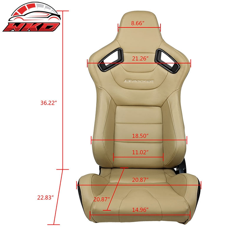 Universal Pair Reclinable Racing Seat Dual Slider Beige PU & Carbon Leather