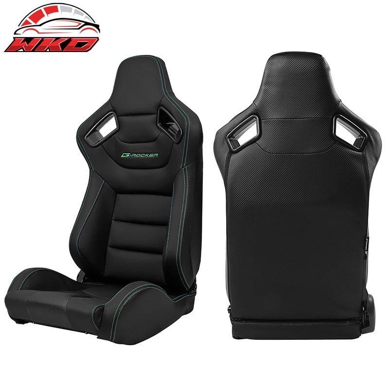 Universal x2 Reclinable Racing Seat + Dual Slider BK Green PU & Carbon Leather