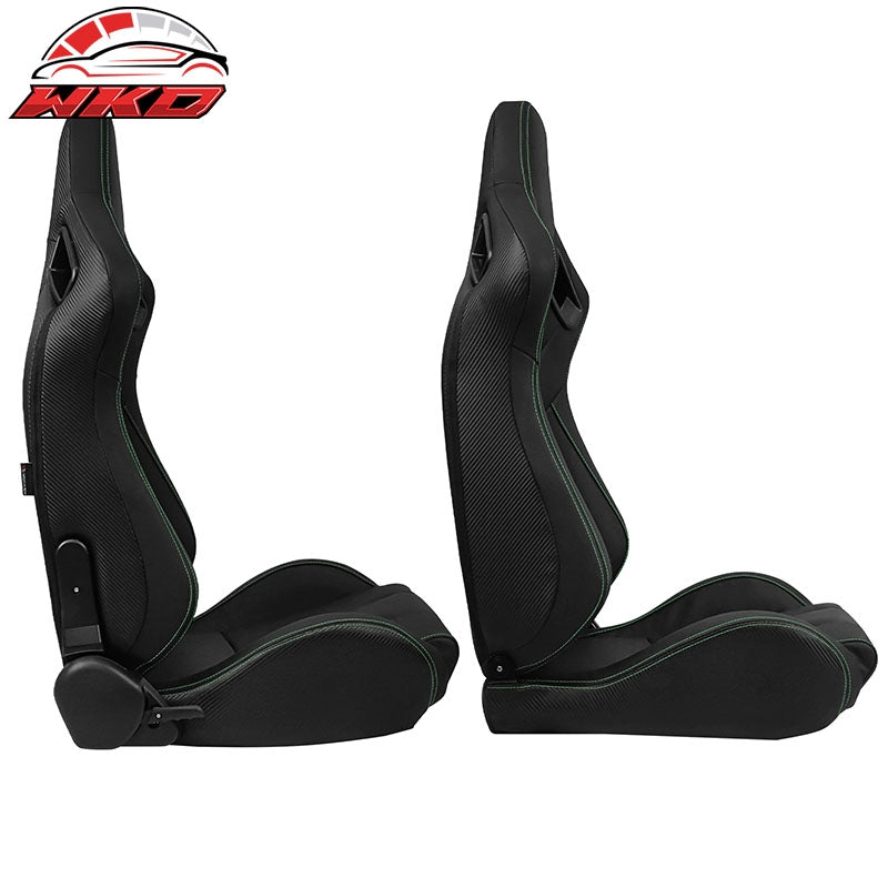 Universal x2 Reclinable Racing Seat + Dual Slider BK Green PU & Carbon Leather