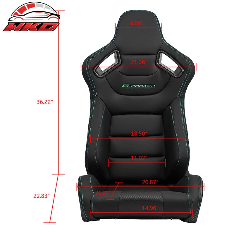 Universal x2 Reclinable Racing Seat + Dual Slider BK Green PU & Carbon Leather