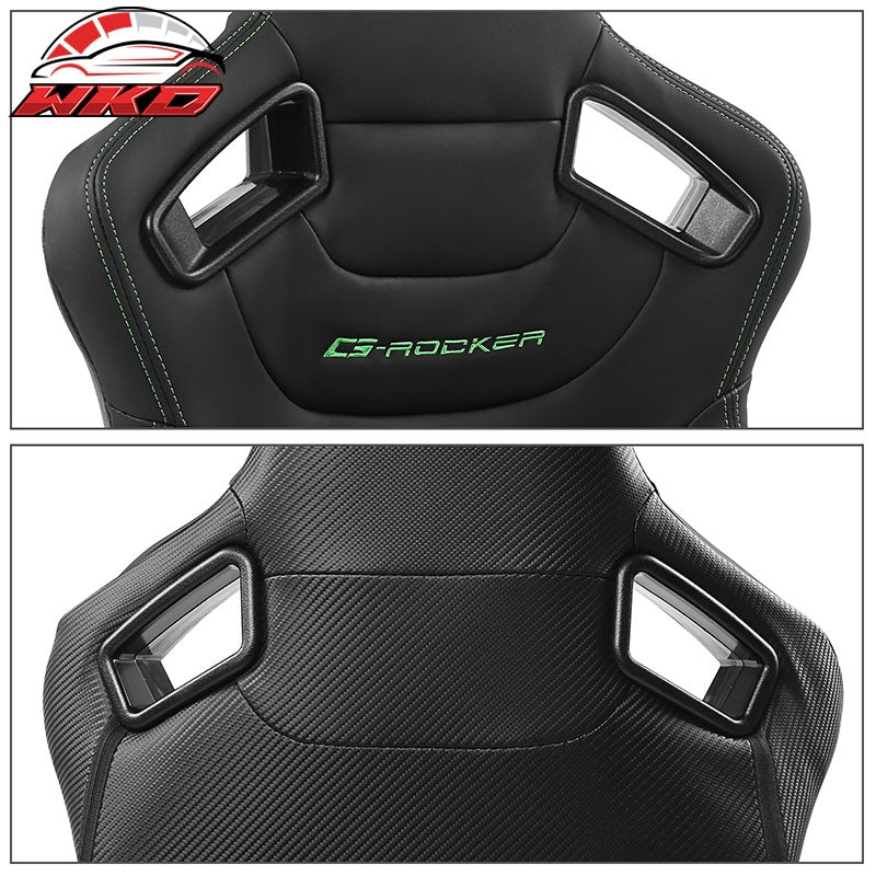 Universal x2 Reclinable Racing Seat + Dual Slider BK Green PU & Carbon Leather