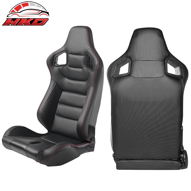 Universal Pair Reclinable Racing Seat + Dual Slider Black PU & Carbon Leather