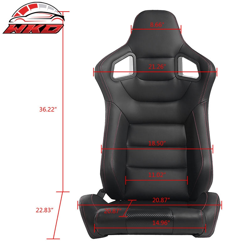 Universal Pair Reclinable Racing Seat + Dual Slider Black PU & Carbon Leather