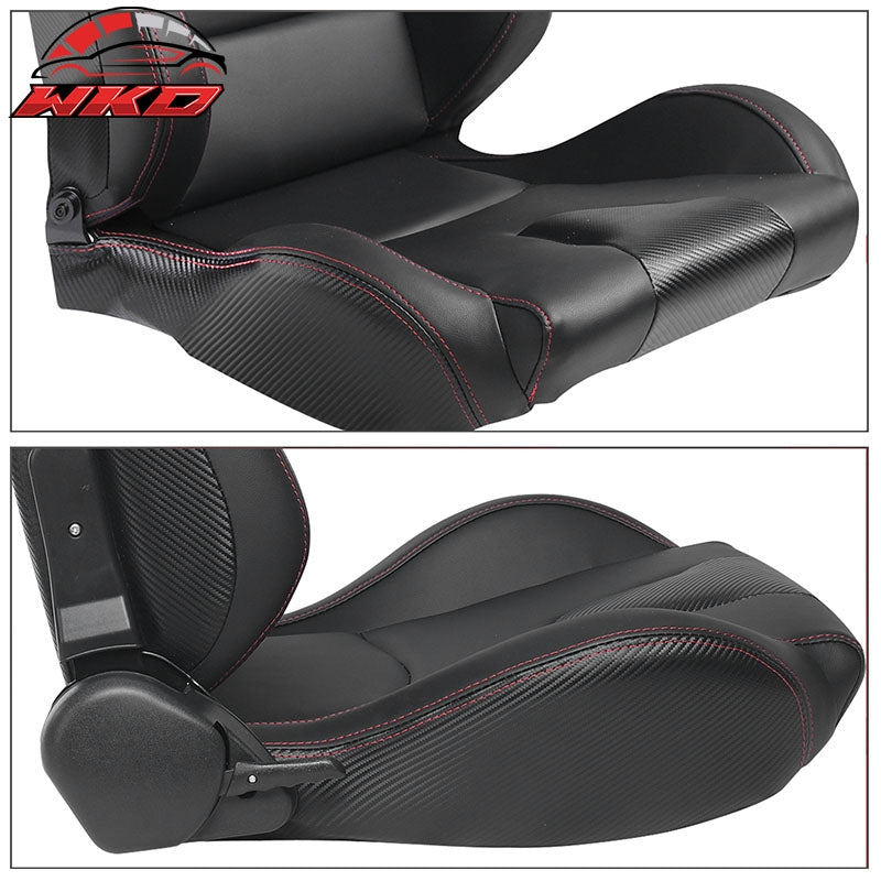 Universal Pair Reclinable Racing Seat + Dual Slider Black PU & Carbon Leather