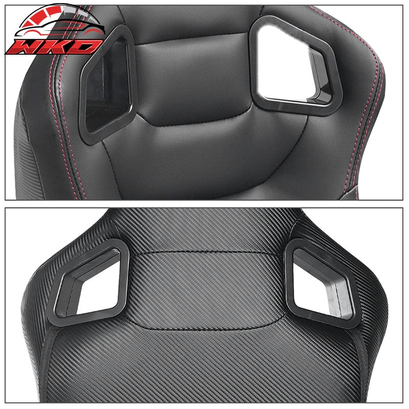 Universal Pair Reclinable Racing Seat + Dual Slider Black PU & Carbon Leather