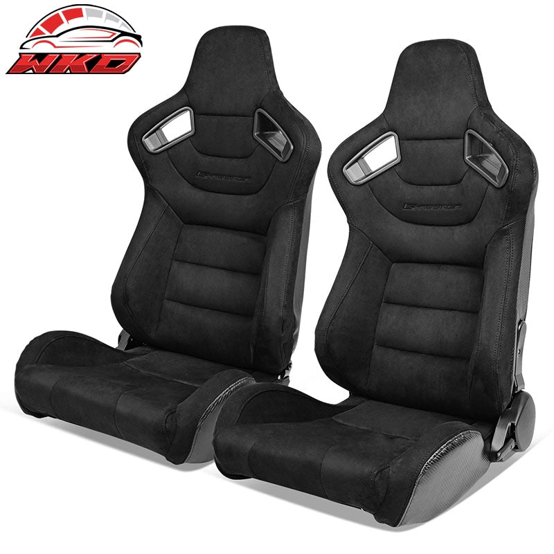 Wholesale Universal Pair Reclinable Racing Seat Dual Slider Black Suede & Carbon Leather