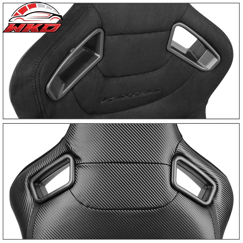 Universal Pair Reclinable Racing Seat Dual Slider Black Suede & Carbon Leather
