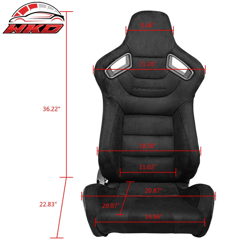 Universal Pair Reclinable Racing Seat Dual Slider Black Suede & Carbon Leather