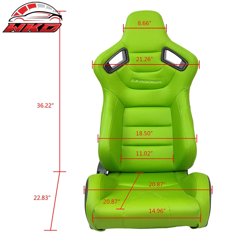 Universal Pair Reclinable Racing Seat + Dual Slider Green PU & Carbon Leather