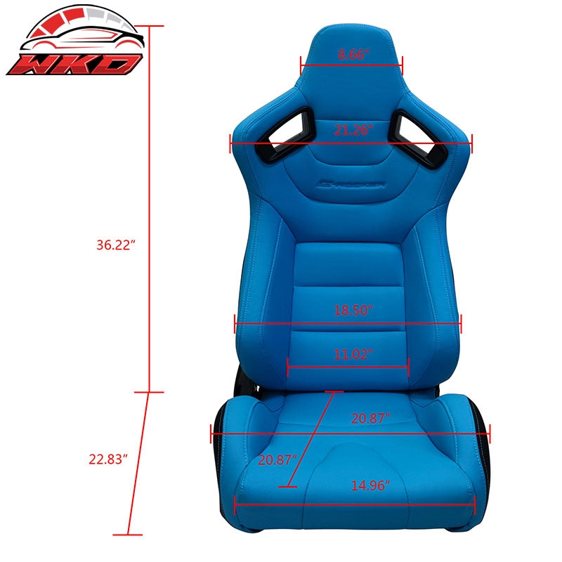 Universal Pair Reclinable Racing Seat + Dual Slider PU Carbon Leather Light Blue