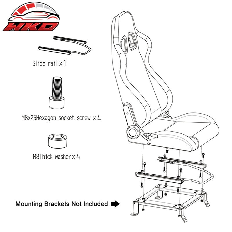 Universal Pair Reclinable Racing Seat + Dual Slider PU Carbon Leather Light Blue