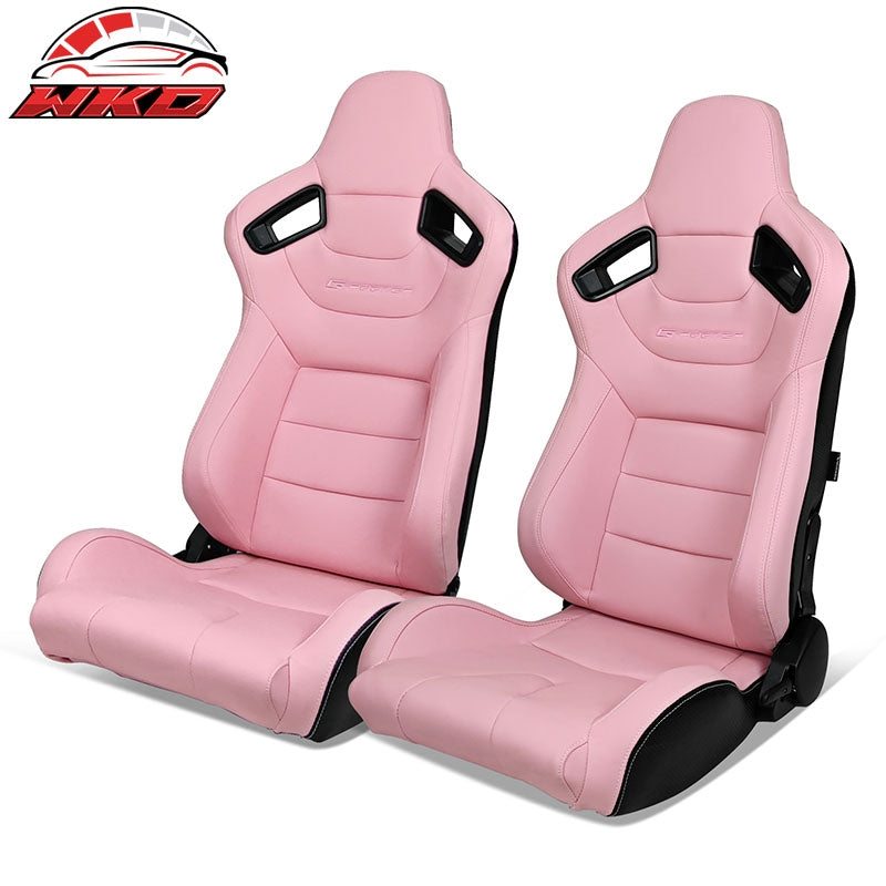 Wholesale Universal Pair Reclinable Racing Seat Dual Slider Pink Pu&Carbon Leather Back