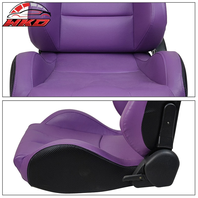 Universal Pair Reclinable Racing Seat + Dual Slider Purple PU & Carbon Leather