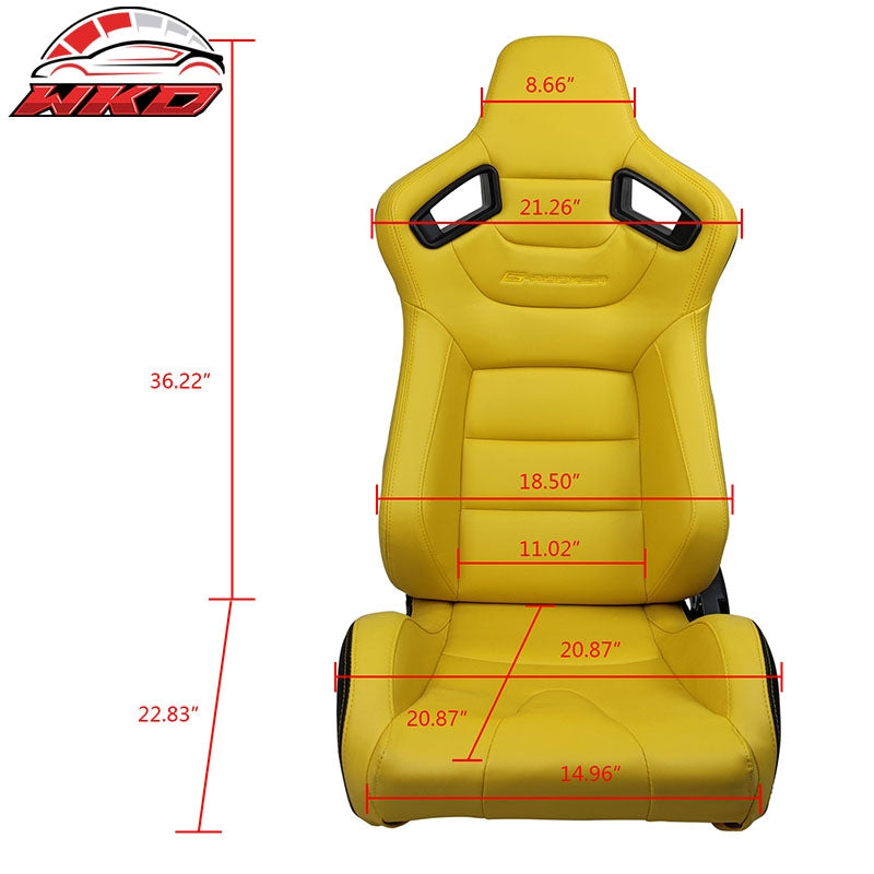 Universal Pair Reclinable Racing Seat + Dual Slider Yellow PU & Carbon Leather