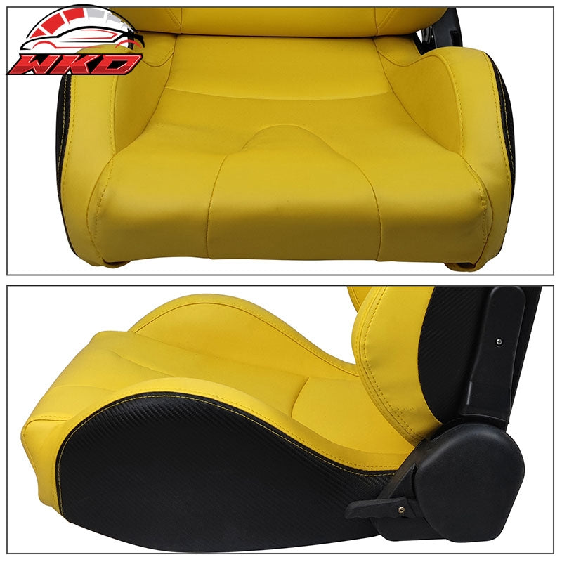 Universal Pair Reclinable Racing Seat + Dual Slider Yellow PU & Carbon Leather