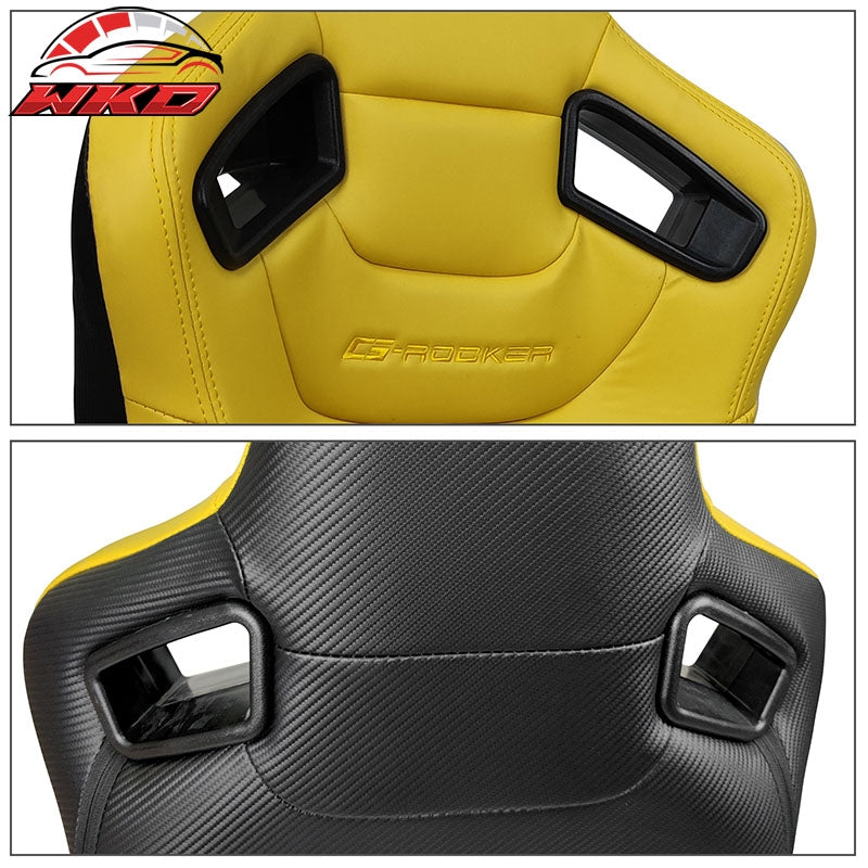 Universal Pair Reclinable Racing Seat + Dual Slider Yellow PU & Carbon Leather