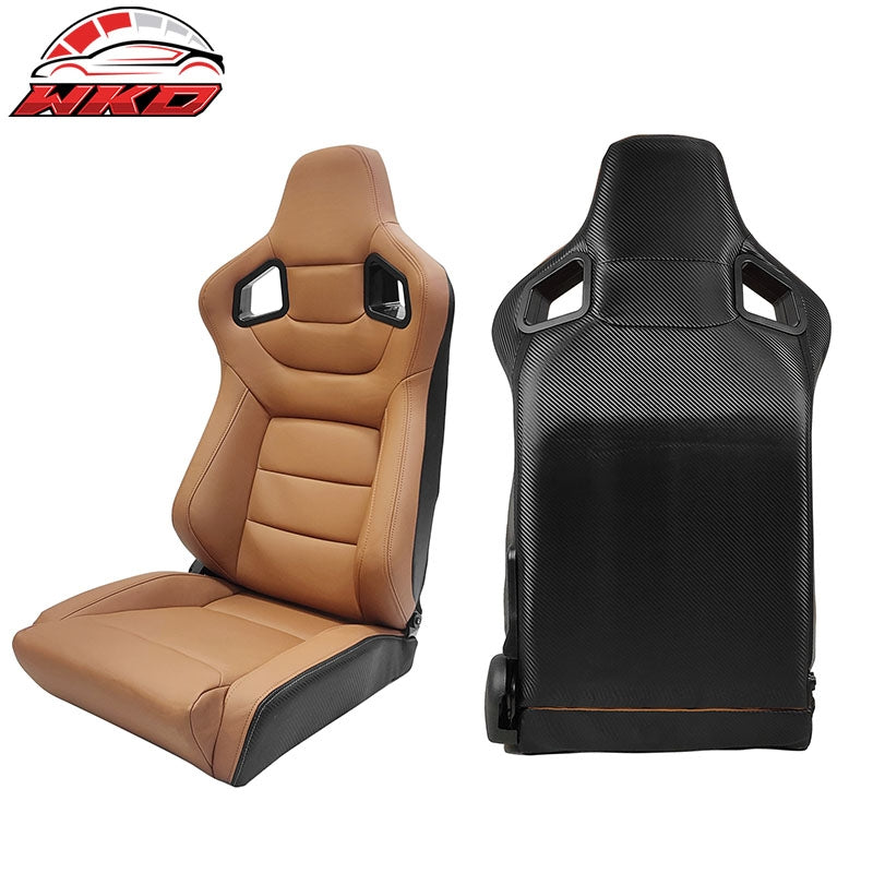 Universal X2 Reclinable Big Style Racing Seat + Dual Slider Brown PU Carbon