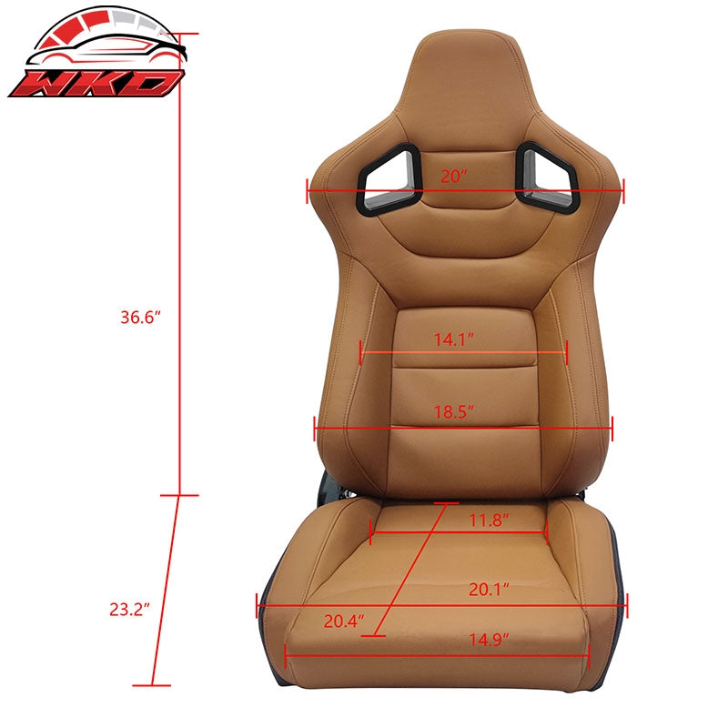 Universal X2 Reclinable Big Style Racing Seat + Dual Slider Brown PU Carbon