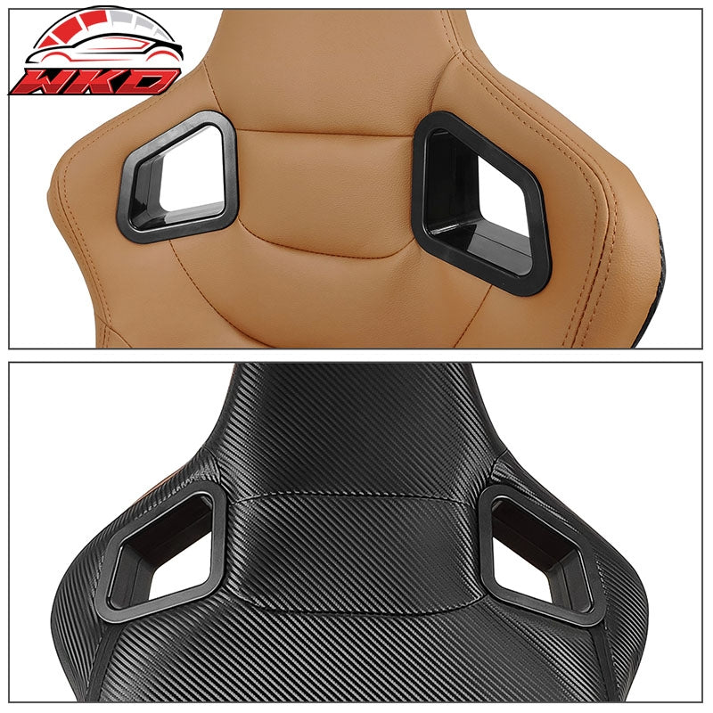 Universal X2 Reclinable Big Style Racing Seat + Dual Slider Brown PU Carbon
