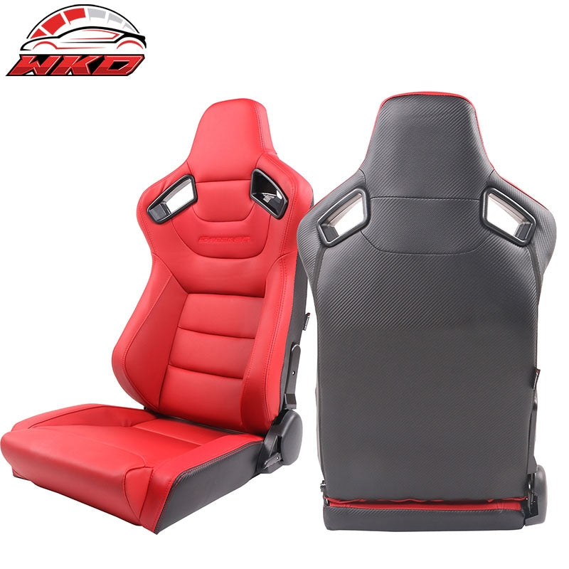 Wholesale Universal X2 Reclinable Big Style Racing Seat + Double Slider Red PU & Carbon