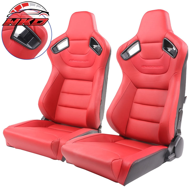 Universal X2 Reclinable Big Style Racing Seat + Double Slider Red PU & Carbon
