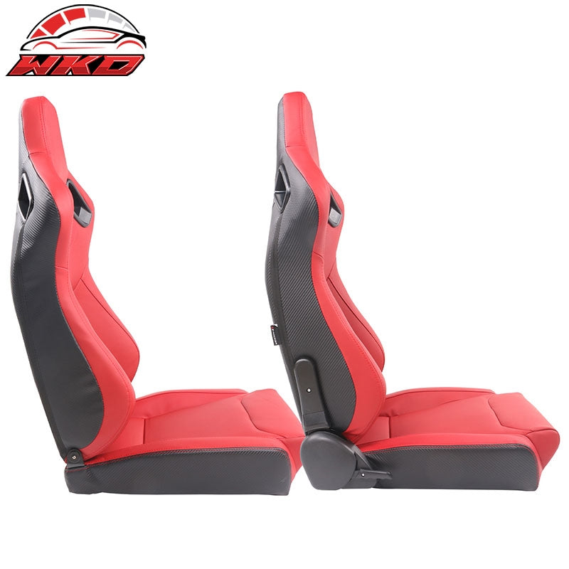 Universal X2 Reclinable Big Style Racing Seat + Double Slider Red PU & Carbon