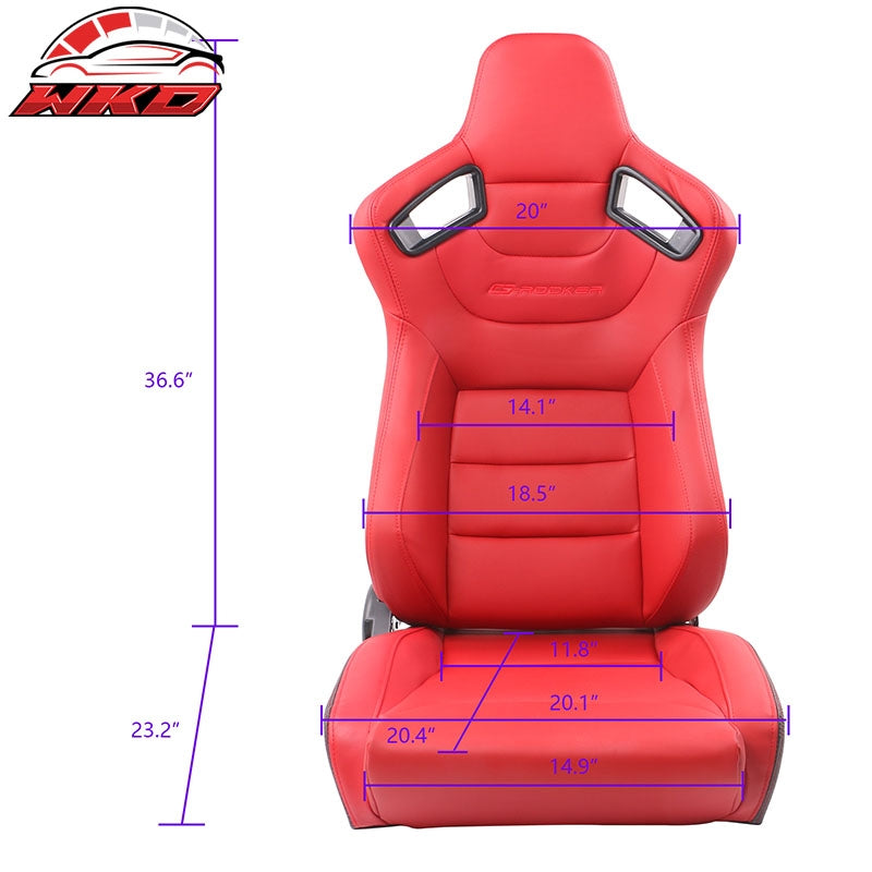 Universal X2 Reclinable Big Style Racing Seat + Double Slider Red PU & Carbon