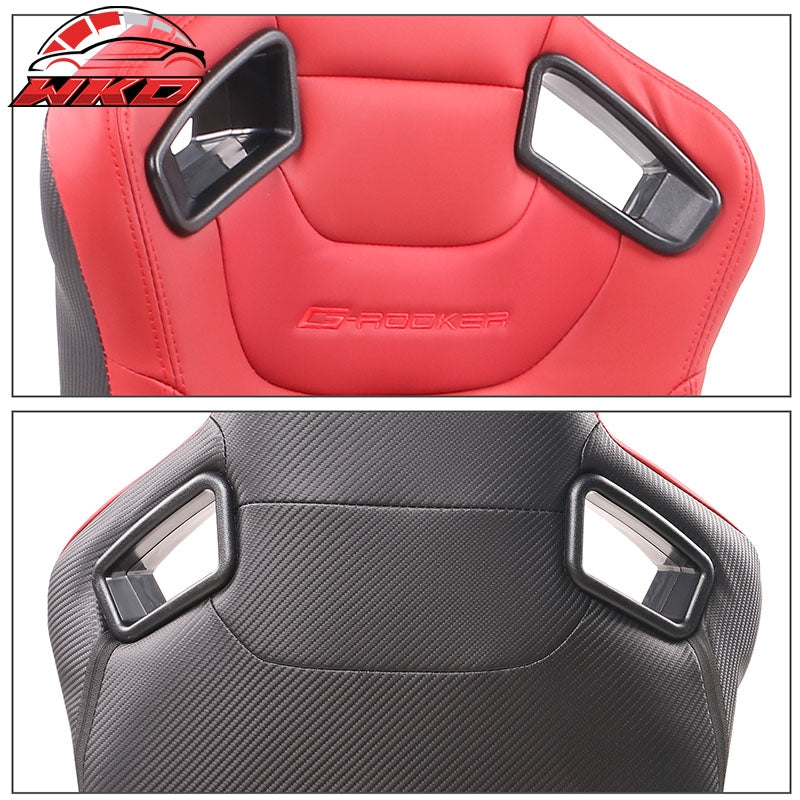 Universal X2 Reclinable Big Style Racing Seat + Double Slider Red PU & Carbon