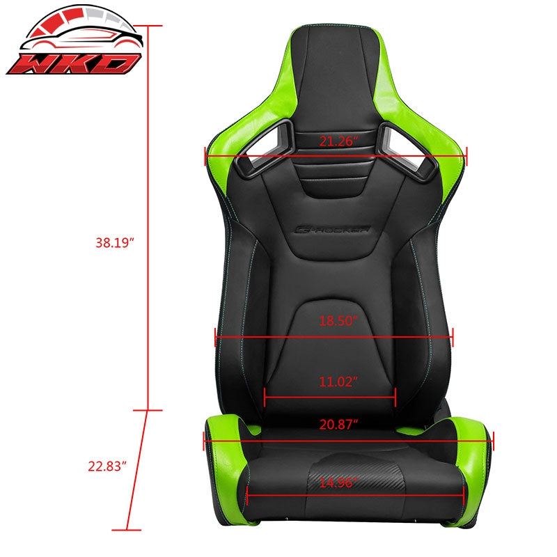 Universal Pair Reclinable Racing Seat Dual Slider PU&Carbon Leather Green Stripe