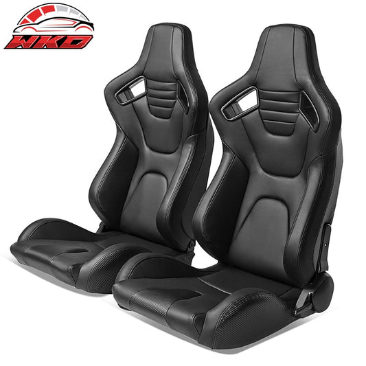 Wholesale Universal Pair Reclinable Racing Seat Dual Slider PU & Carbon Leather Black
