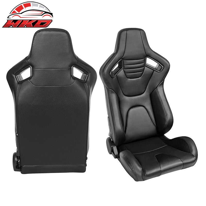 Universal Pair Reclinable Racing Seat Dual Slider PU & Carbon Leather Black