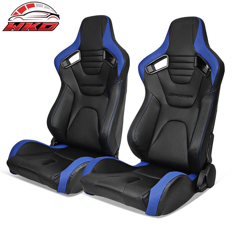 Wholesale Universal Pair Reclinable Racing Seat Dual Slider PU&Carbon Leather Blue Stripe