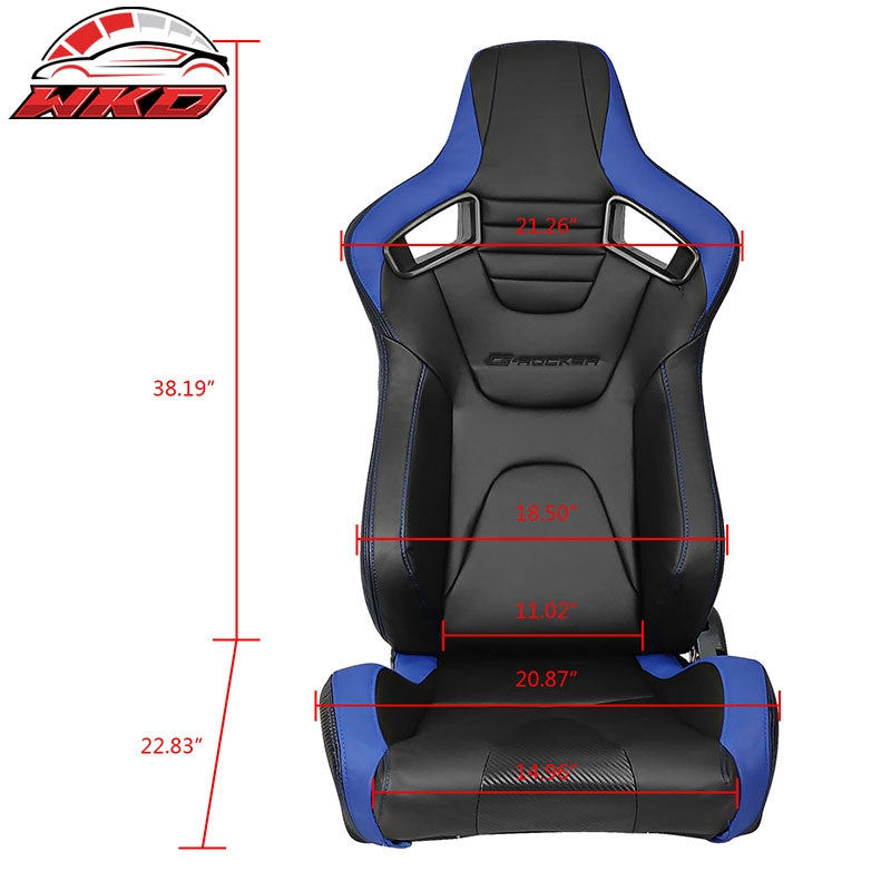Universal Pair Reclinable Racing Seat Dual Slider PU&Carbon Leather Blue Stripe